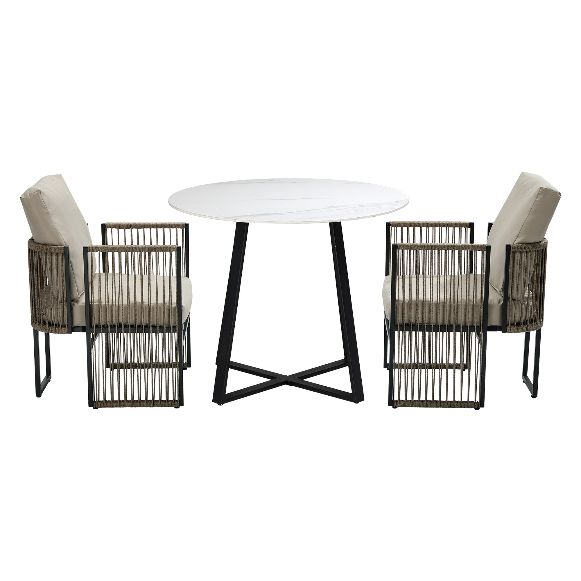 Livsip 3 Pieces Outdoor Dining Set Chair and Table Rope Garden Furniture