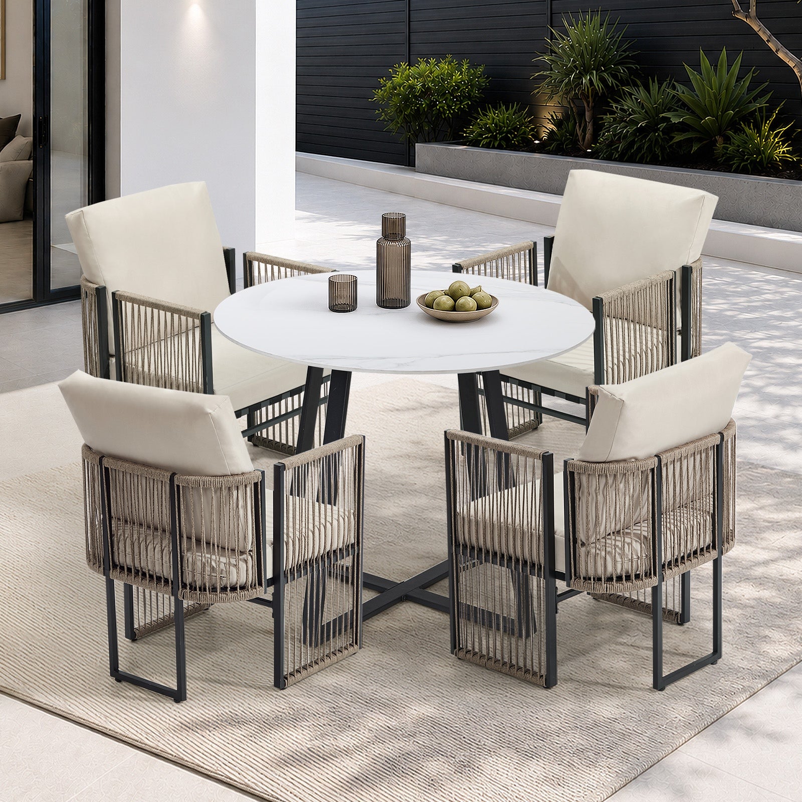 Livsip 5 Pieces Outdoor Dining Set Chair and Table Rope Garden Furniture