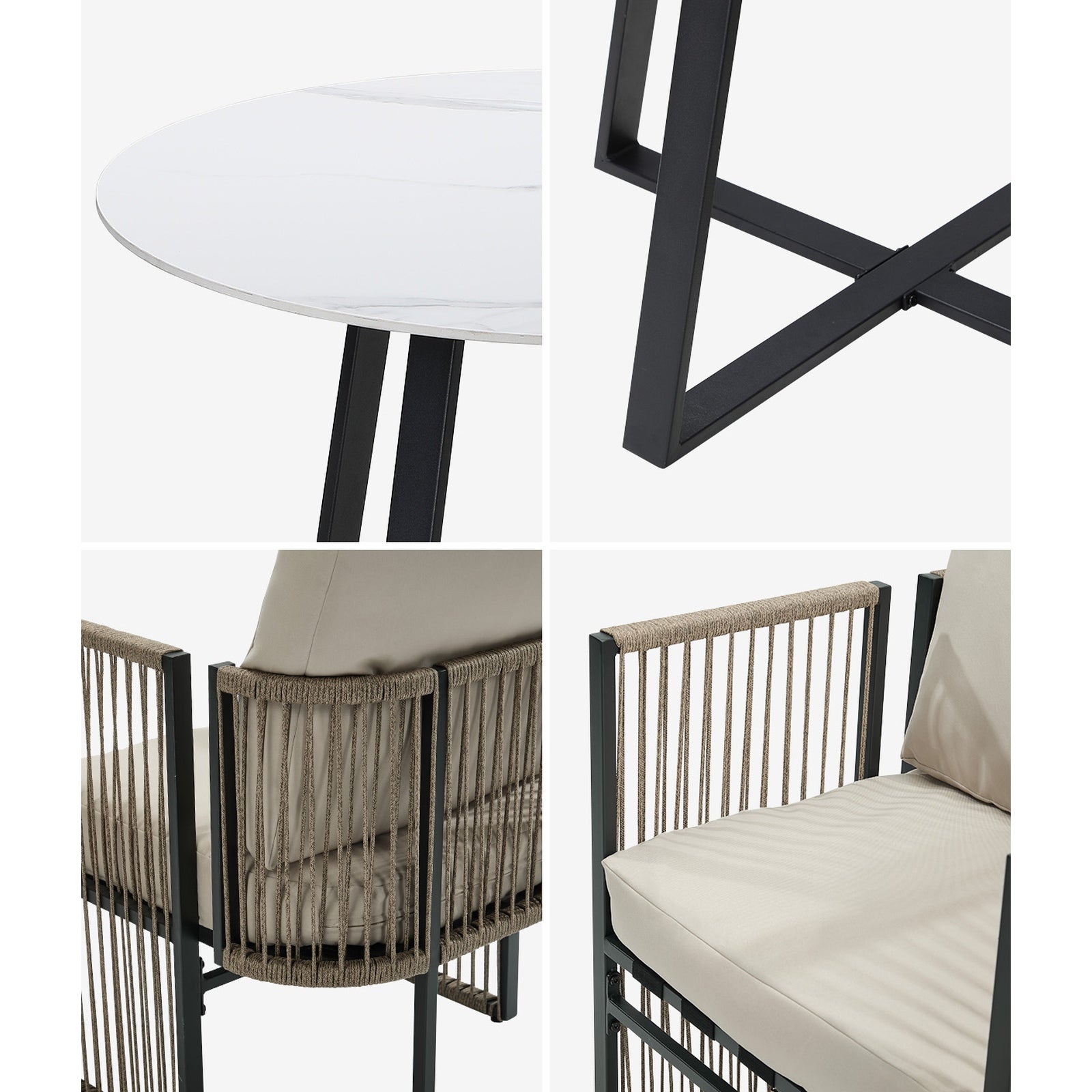 Livsip 5 Pieces Outdoor Dining Set Chair and Table Rope Garden Furniture
