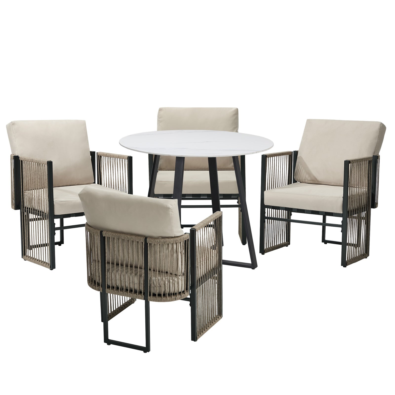 Livsip 5 Pieces Outdoor Dining Set Chair and Table Rope Garden Furniture