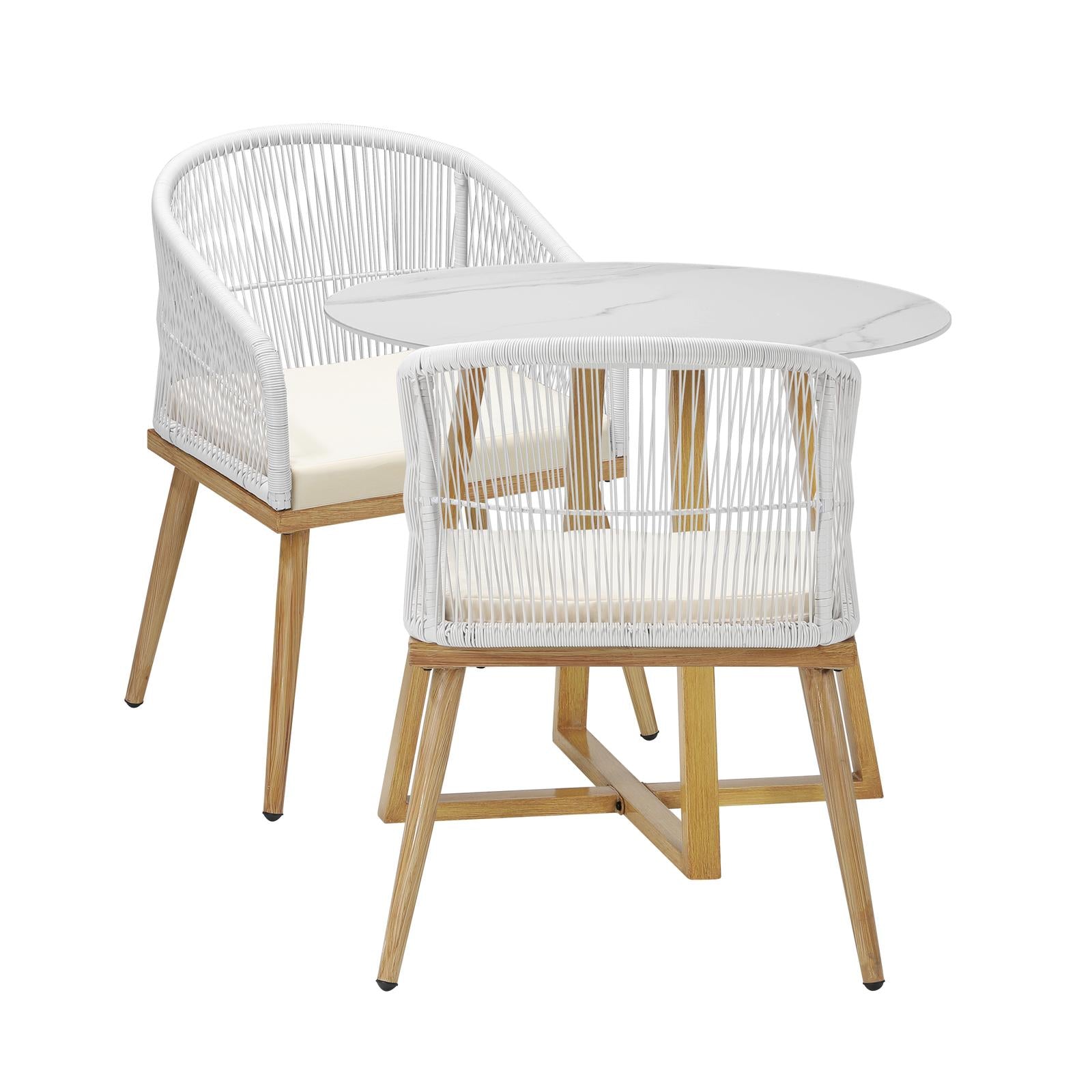 Livsip 3 Piece Outdoor Dining Setting Table Lounge Chairs Patio Furniture Set - Sunyee