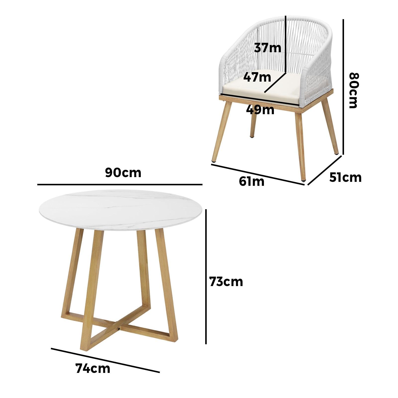 Livsip 3 Piece Outdoor Dining Setting Table Lounge Chairs Patio Furniture Set - Sunyee