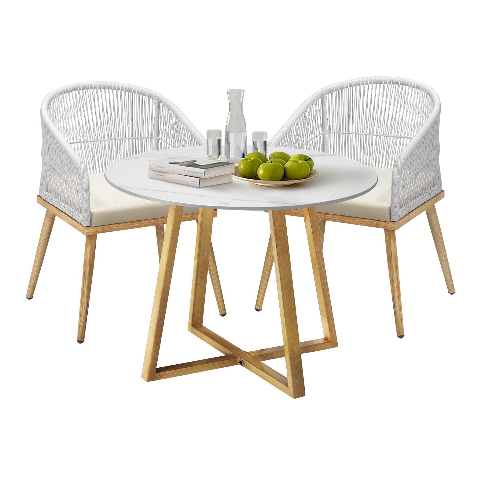 Livsip 3 Piece Outdoor Dining Setting Table Lounge Chairs Patio Furniture Set - Sunyee