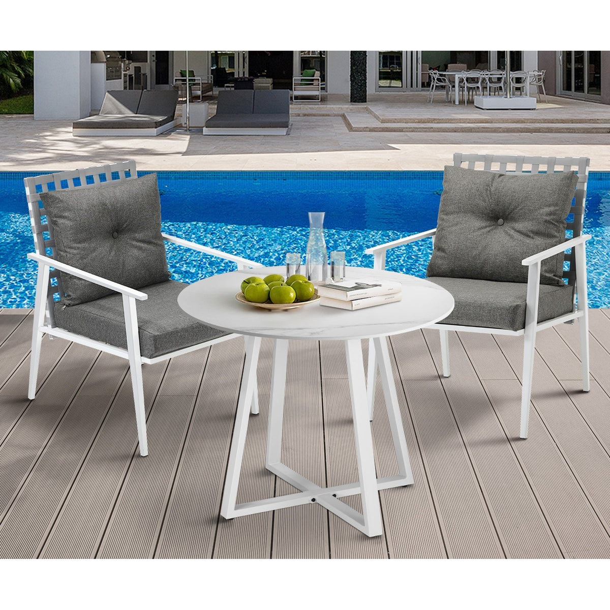 Livsip Outdoor Dining Set Patio Furniture Setting 3PCS Round Table Rattan Chair
