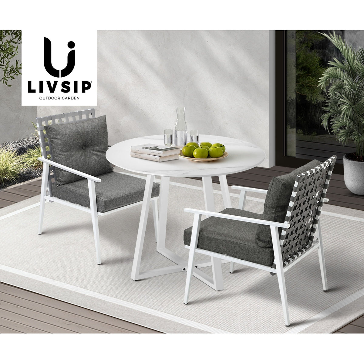 Livsip Outdoor Dining Set Patio Furniture Setting 3PCS Round Table Rattan Chair