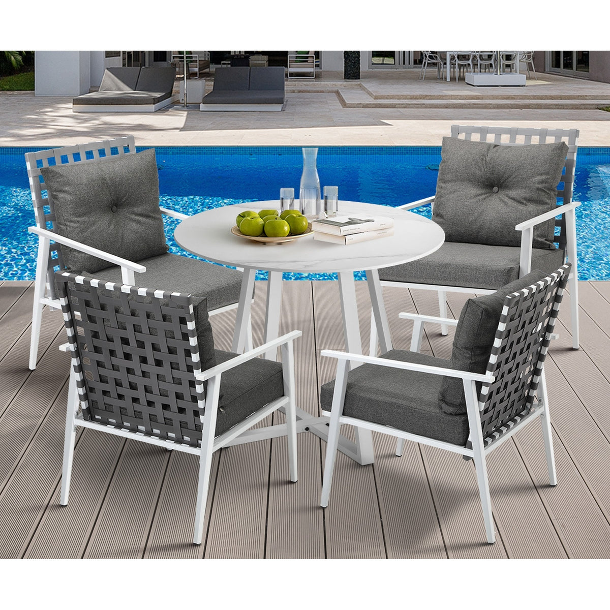Livsip Outdoor Dining Set Patio Furniture Setting 5PCS Round Table Rattan Chair