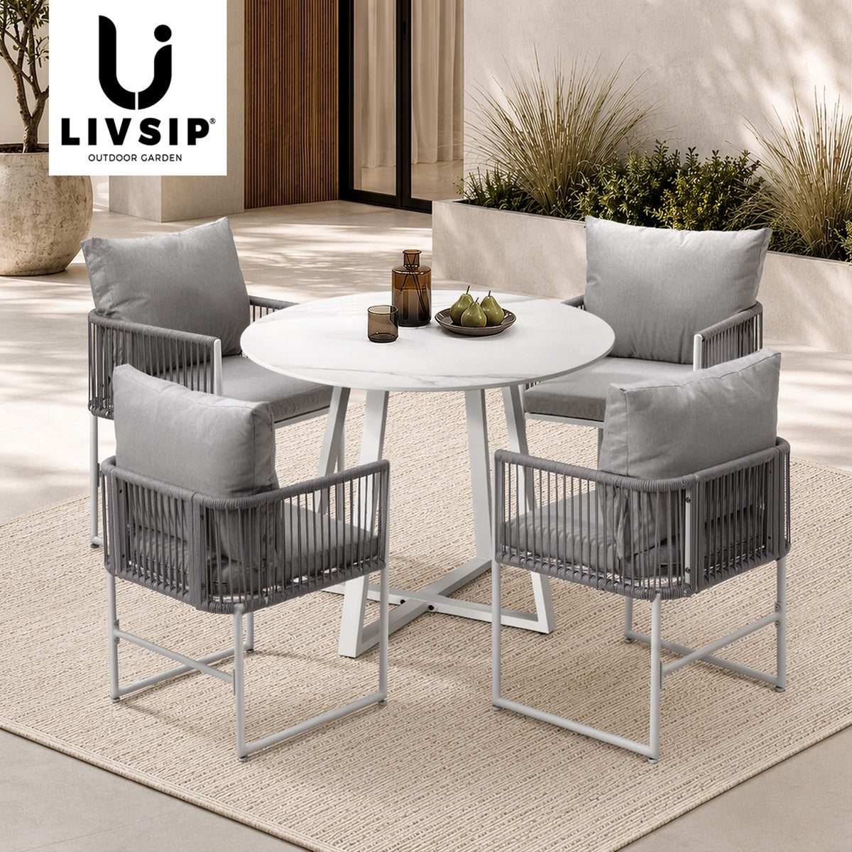 Livsip 5PCS Outdoor Dining Setting Lounge Chair Table Bistro Furniture - Sunyee