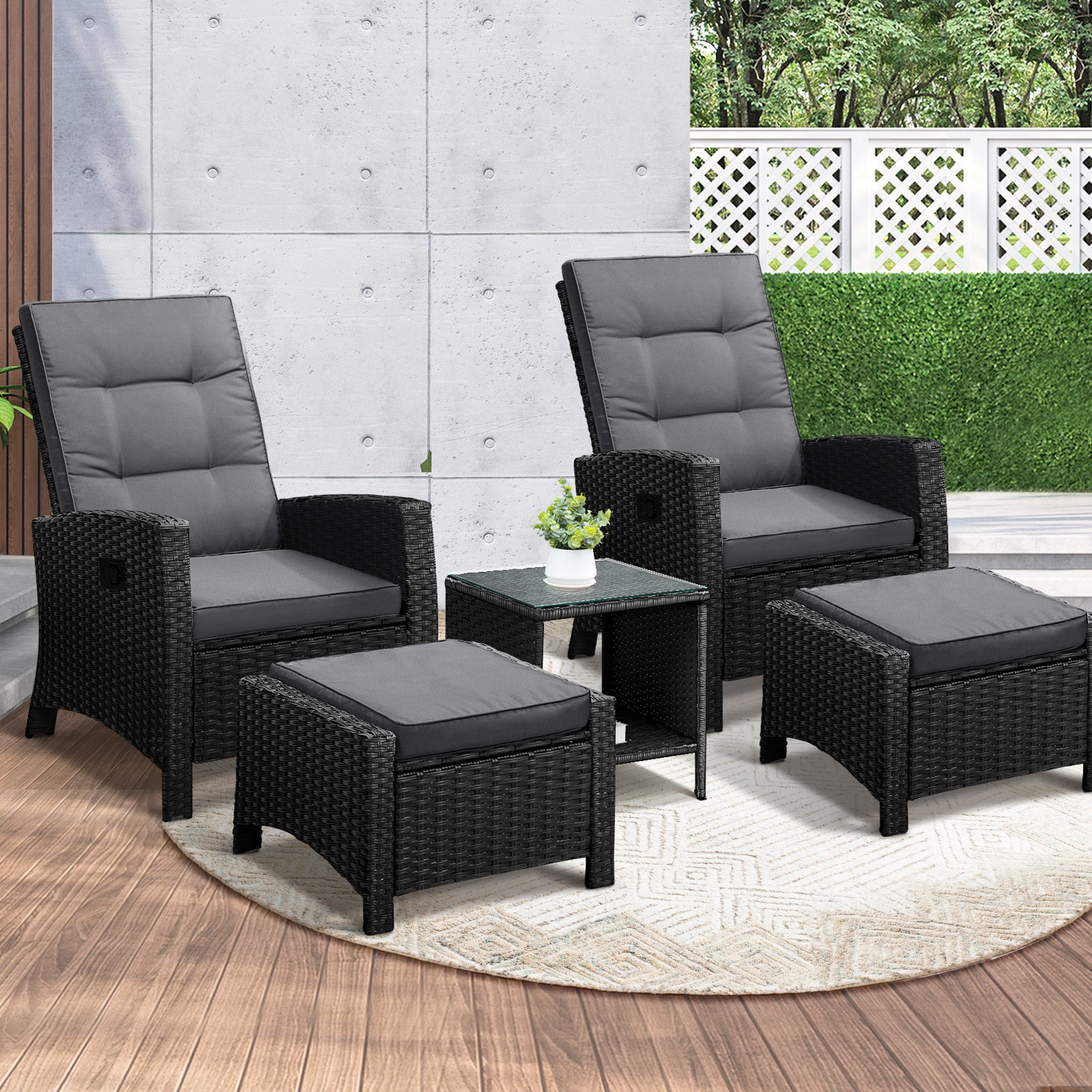Livsip Outdoor Recliner Chair & Table Set Wicker lounge Patio Furniture Setting - Sunyee