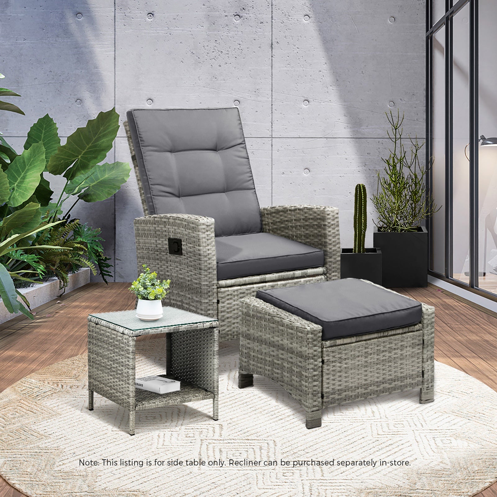 Livsip Rattan Side Table Outdoor Furniture Coffee Patio Desk Indoor Garden Decor - Sunyee