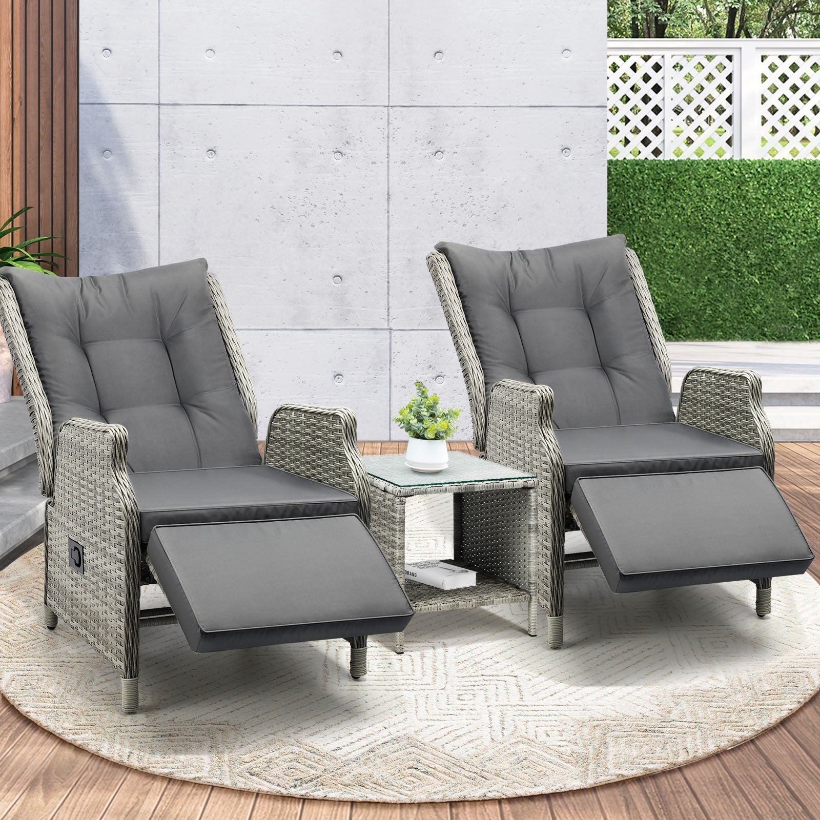 Livsip Outdoor Recliners Sun Lounger & Table Outdoor Patio Furniture Set of 3 - Sunyee