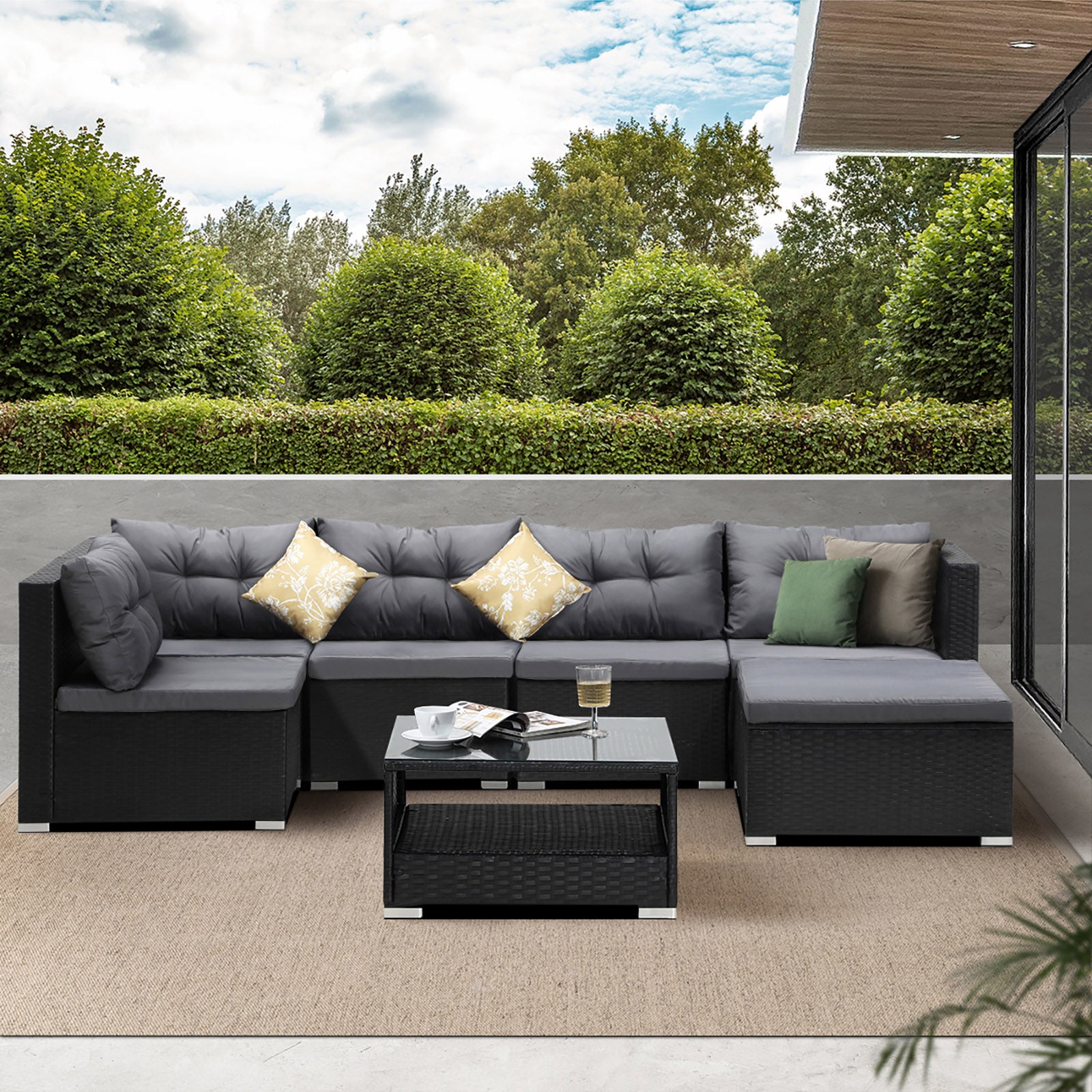 Livsip Outdoor Lounge Setting 7pc Wicker Sofa Set Furniture Rattan Patio Garden - Sunyee