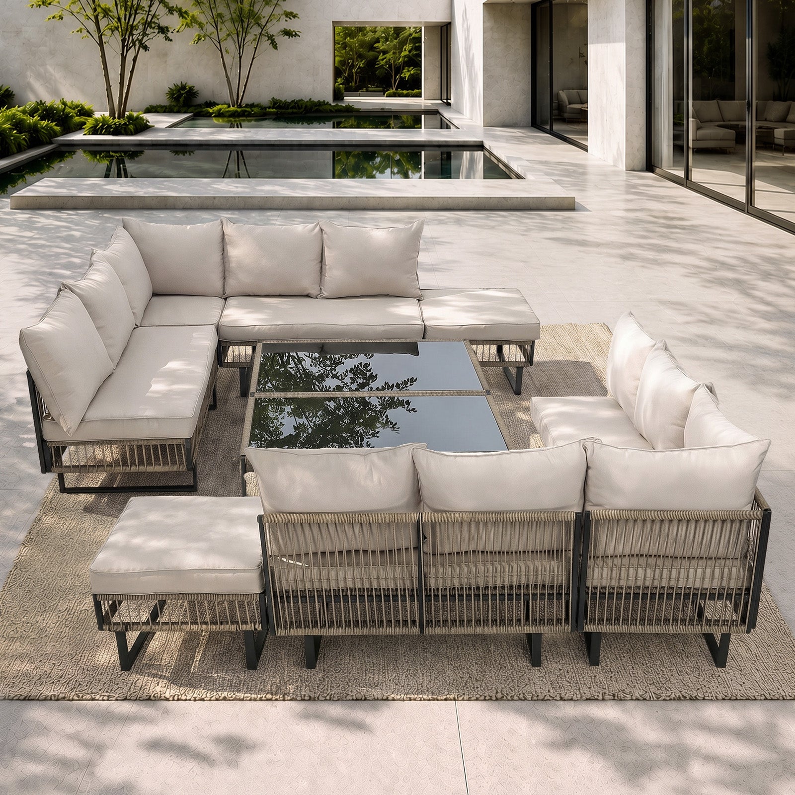 Livsip 9 Piece Outdoor Sofa Set Lounge Setting Table Chairs Patio Furniture