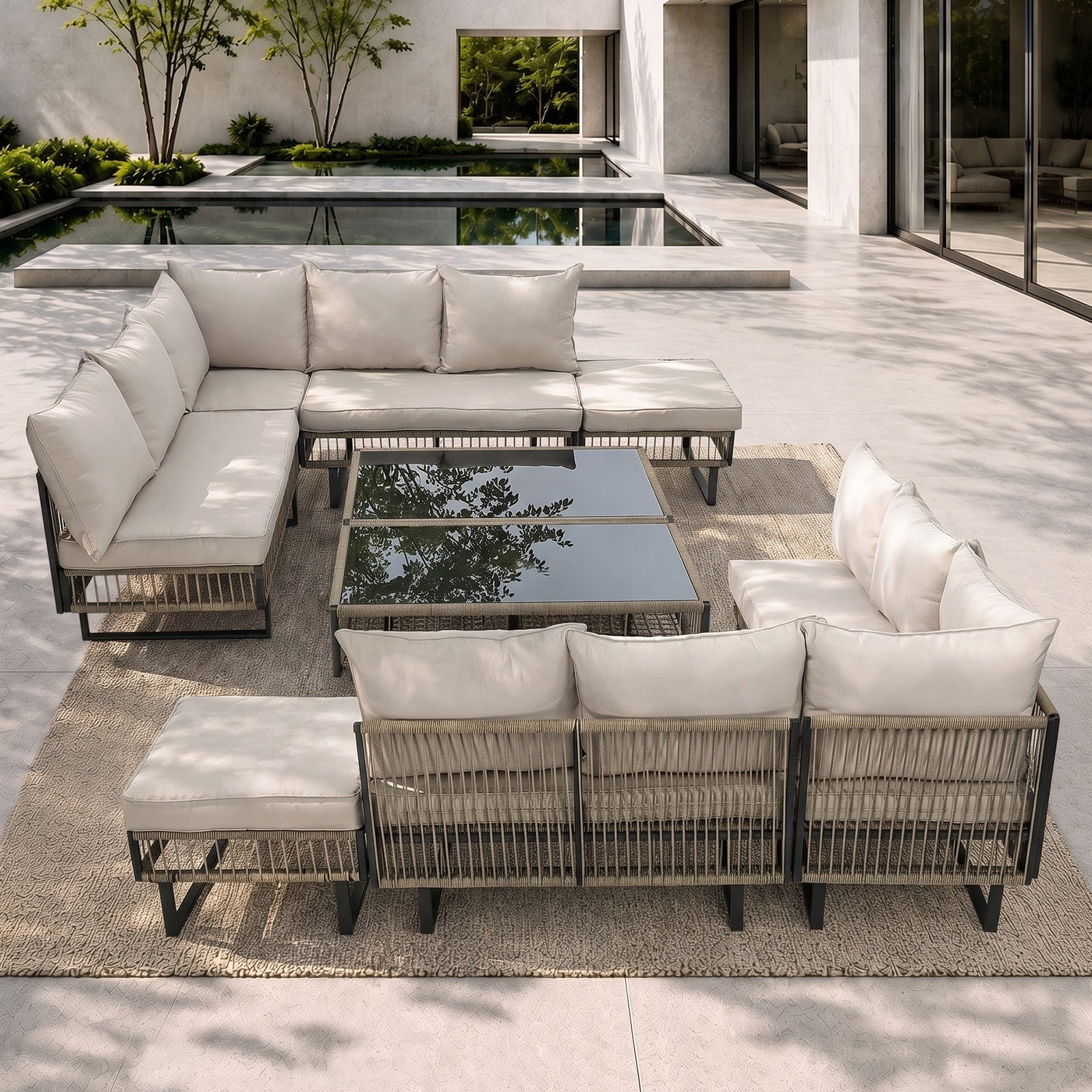 Livsip 9 Piece Outdoor Sofa Set Lounge Setting Table Chairs Patio Furniture