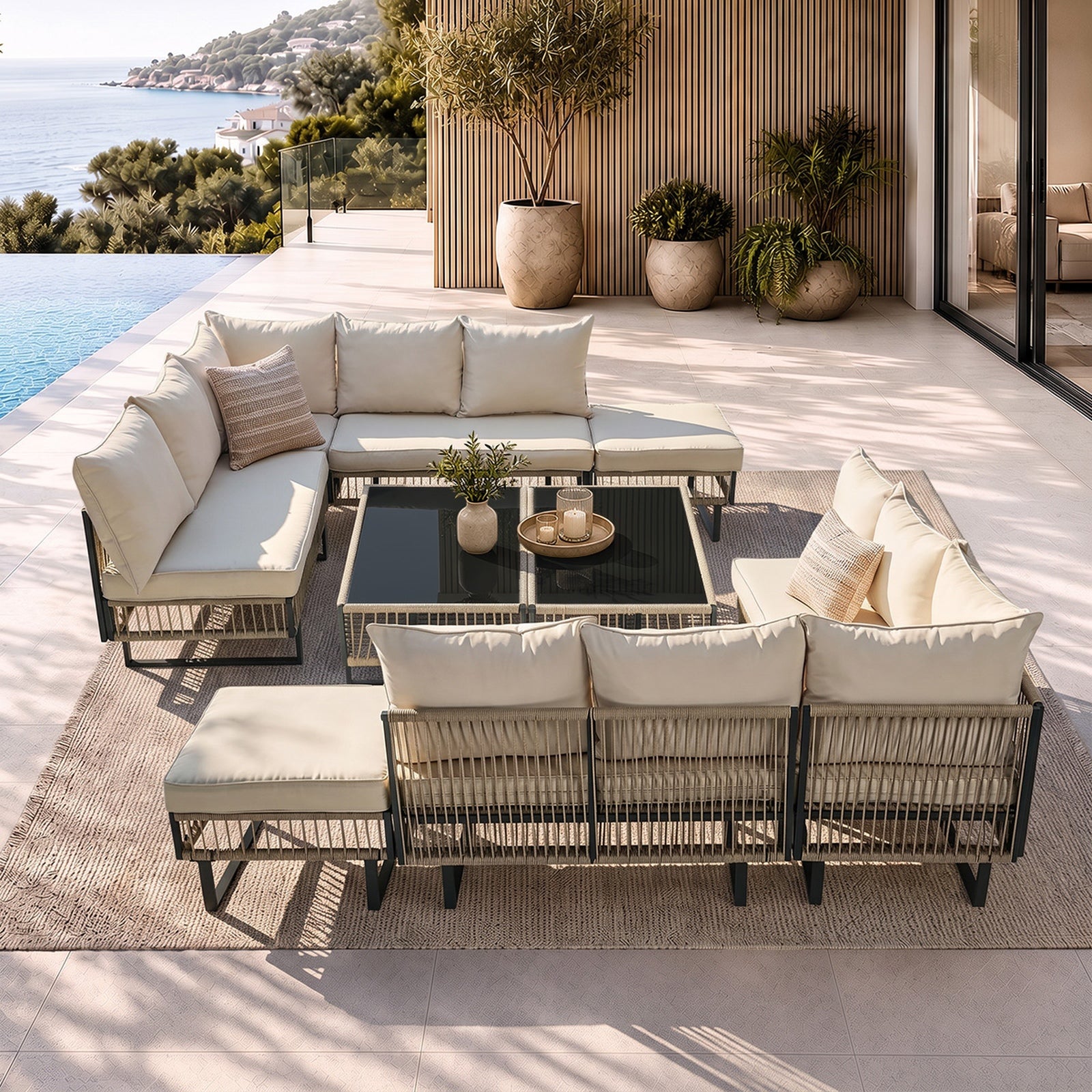 Livsip 9 Piece Outdoor Sofa Set Lounge Setting Table Chairs Patio Furniture