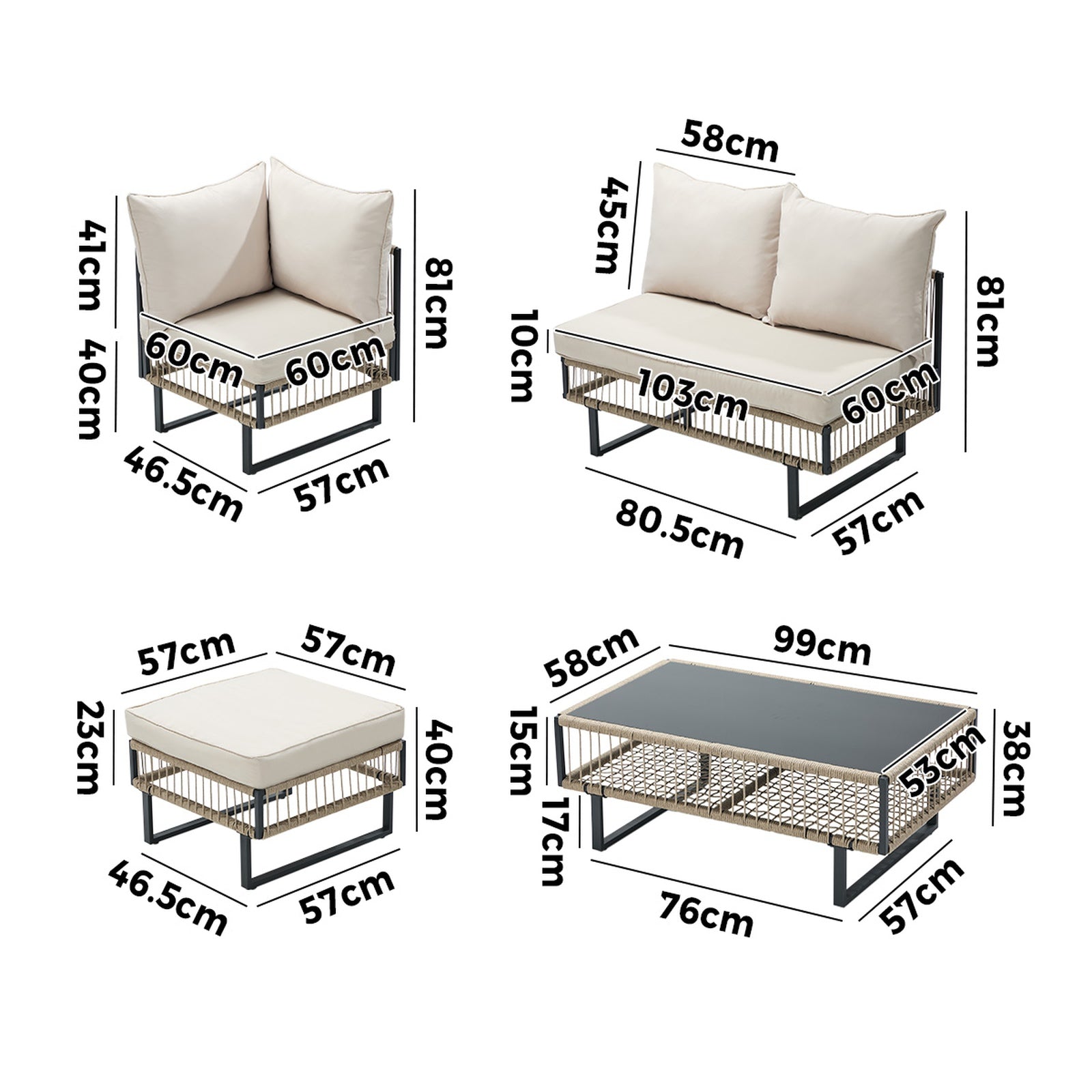 Livsip 9 Piece Outdoor Sofa Set Lounge Setting Table Chairs Patio Furniture