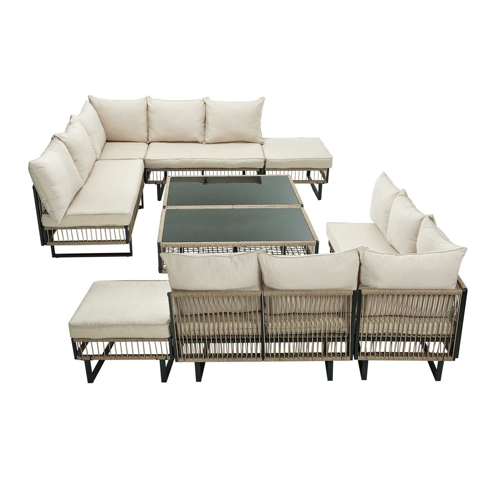 Livsip 9 Piece Outdoor Sofa Set Lounge Setting Table Chairs Patio Furniture