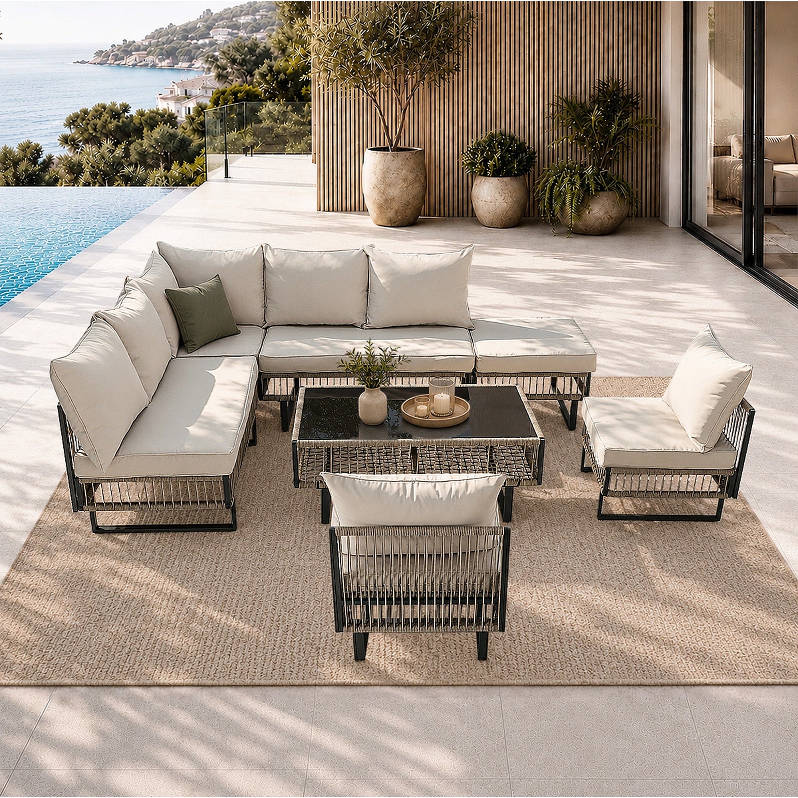Livsip 7 Seater Outdoor Sofa Set Modular Lounge Setting Patio Garden Furniture