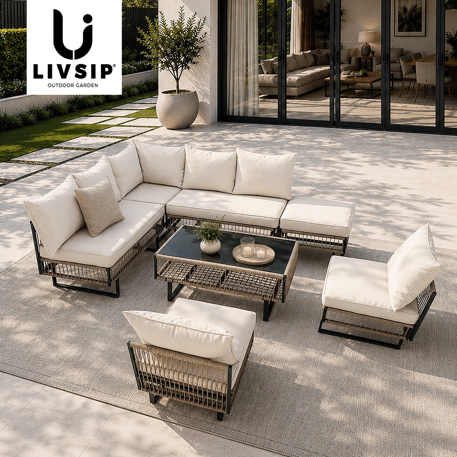 Livsip 7 Seater Outdoor Sofa Set Modular Lounge Setting Patio Garden Furniture