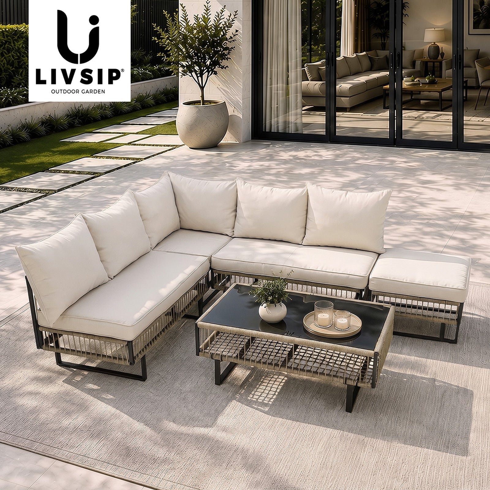Livsip 5 Seater Outdoor Sofa Set Modular Lounge Setting Patio Garden Furniture