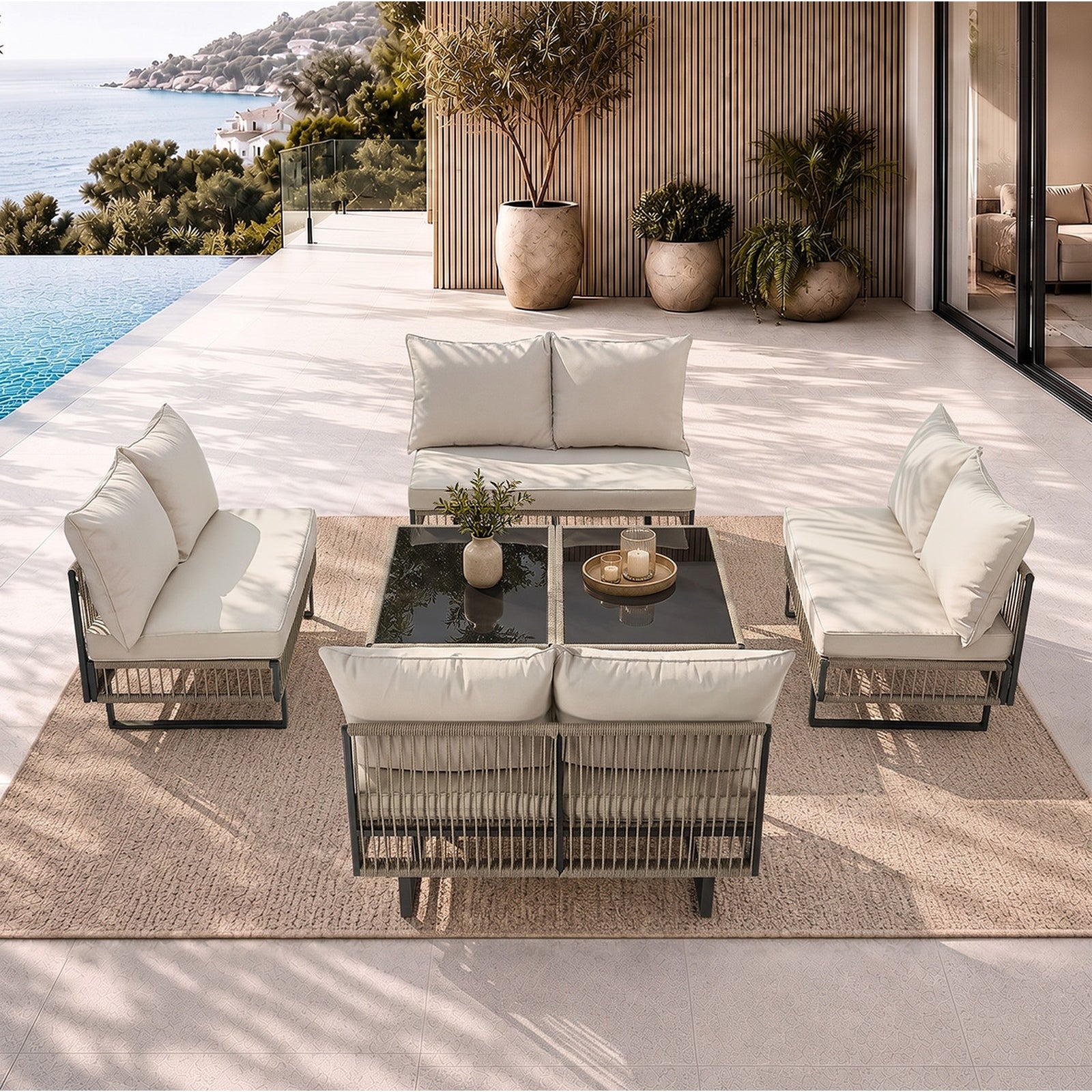 Livsip 8 Seater Outdoor Sofa Set Lounge Setting with Table Patio Furniture