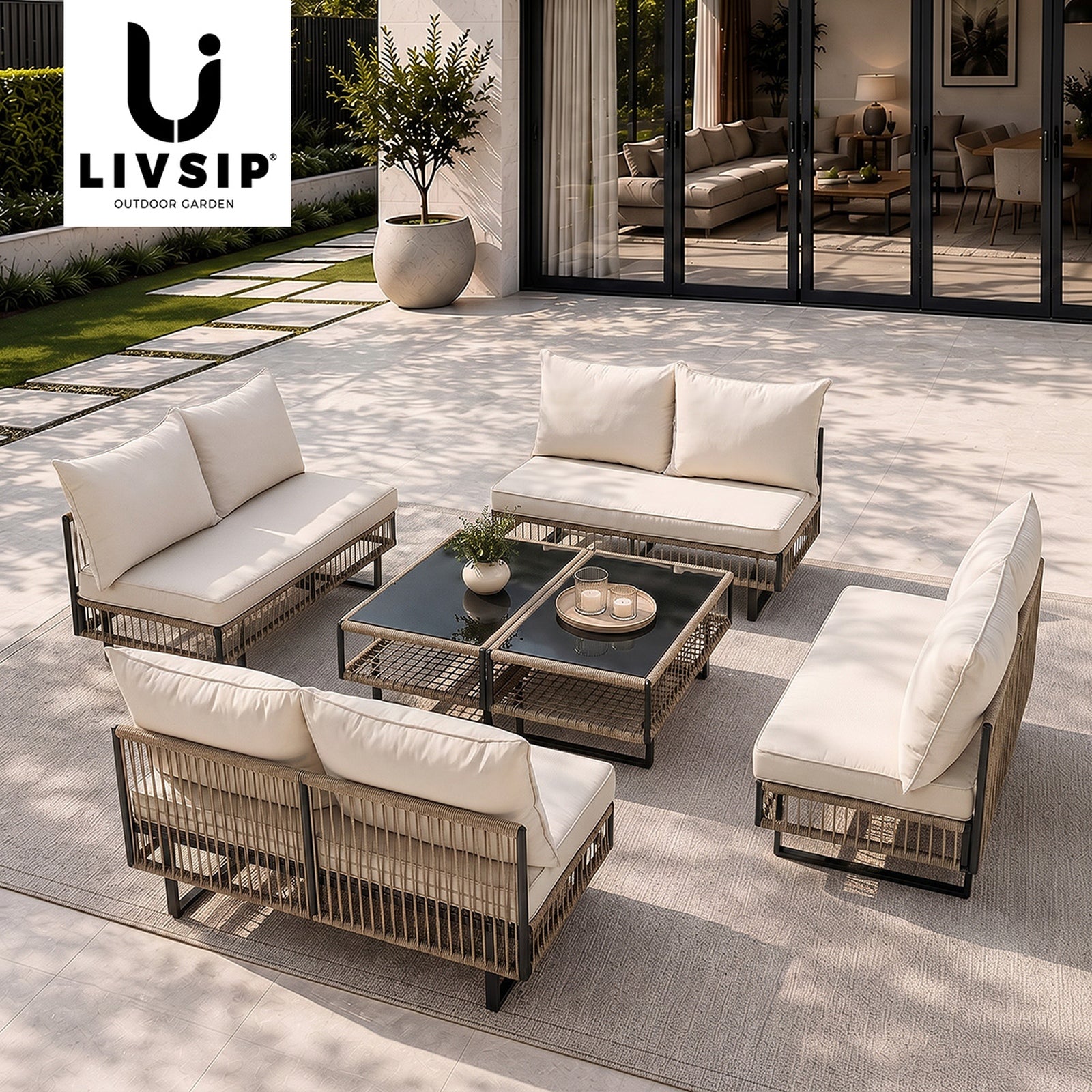 Livsip 8 Seater Outdoor Sofa Set Lounge Setting with Table Patio Furniture