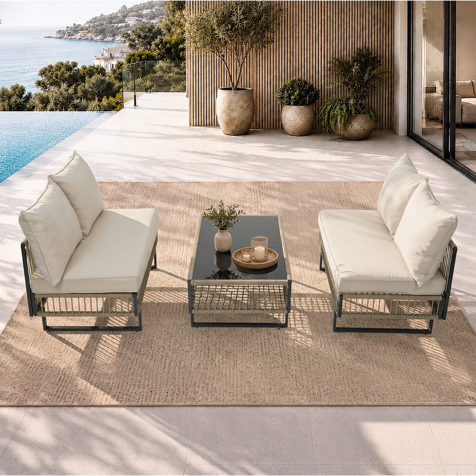 Livsip 4 Seater Outdoor Sofa Set Modular Lounge Setting Table Chair Furniture