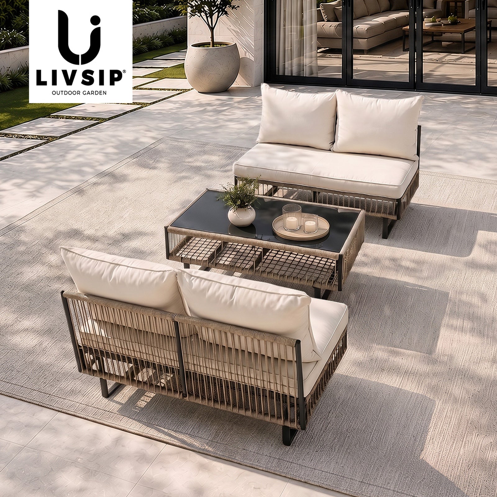Livsip 4 Seater Outdoor Sofa Set Modular Lounge Setting Table Chair Furniture