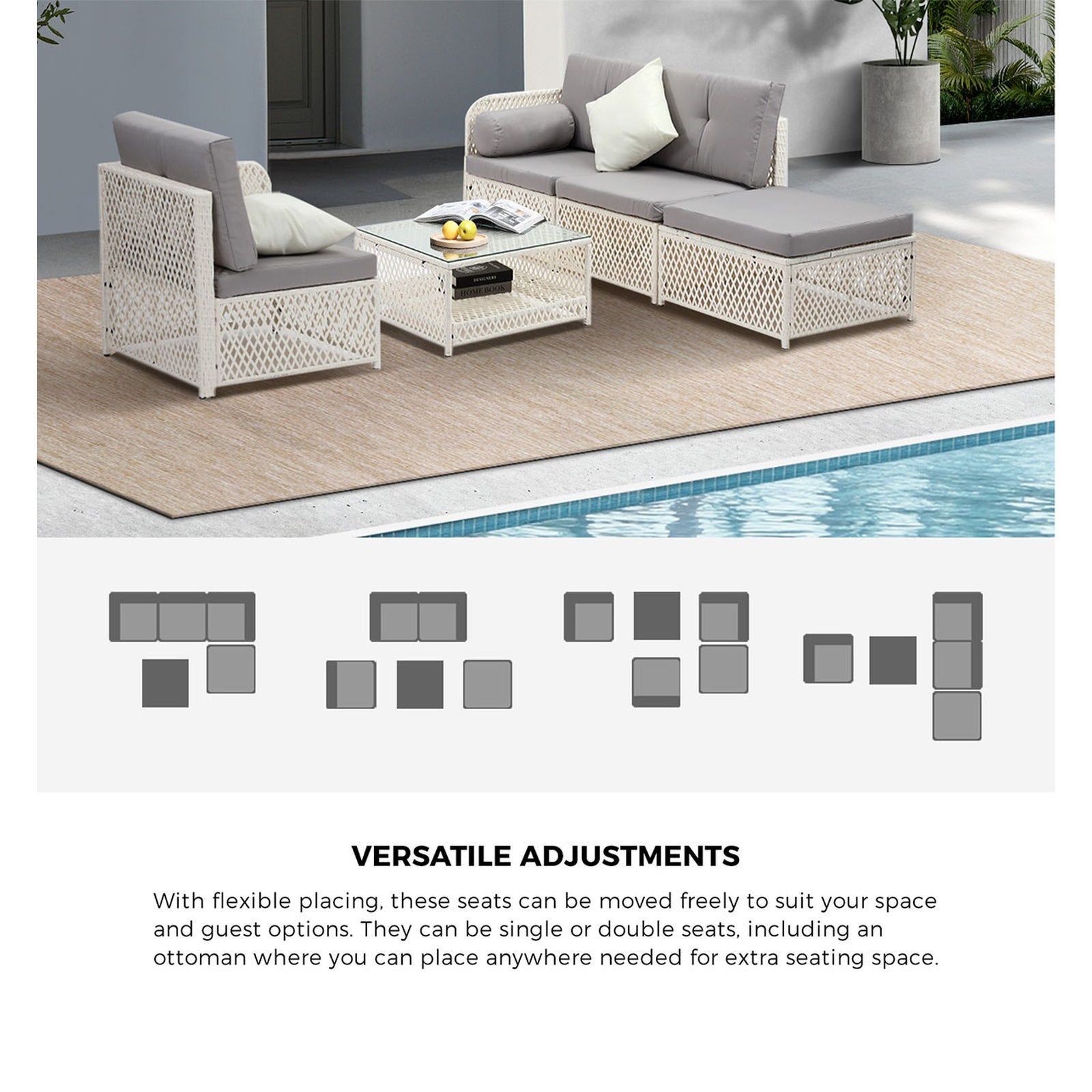 Livsip Outdoor Sofa Set 4 Seater Wicker Rattan Garden Lounge Setting Table Chair - Sunyee