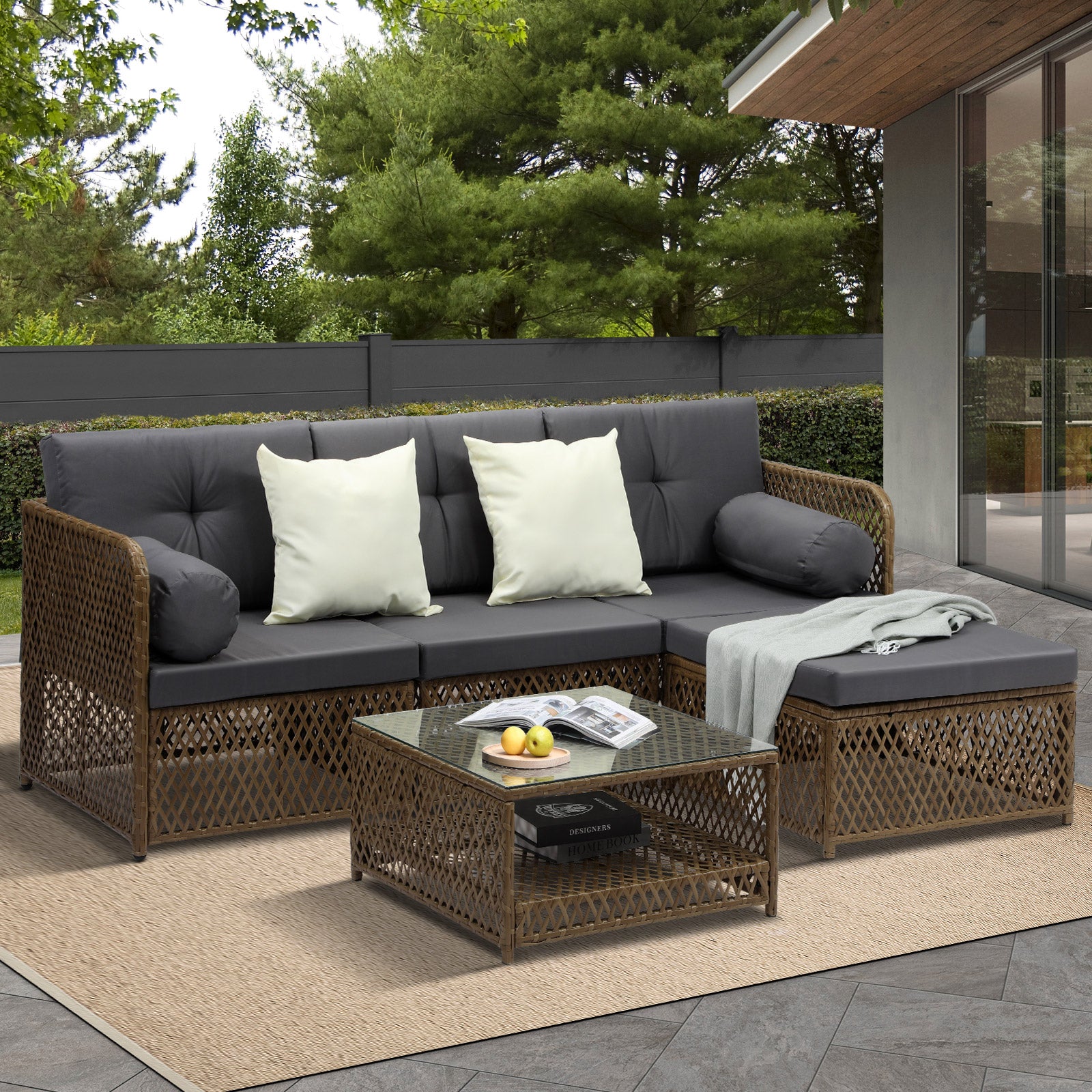 Livsip Outdoor Furniture Lounge Setting 4 Seater Wicker Sofa Set Patio Garden - Sunyee