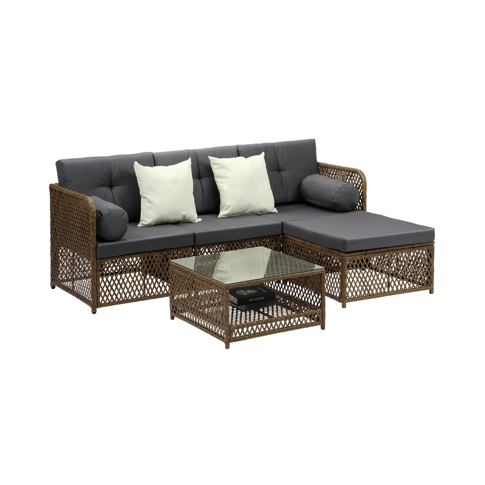 Livsip Outdoor Furniture Lounge Setting 4 Seater Wicker Sofa Set Patio Garden - Sunyee
