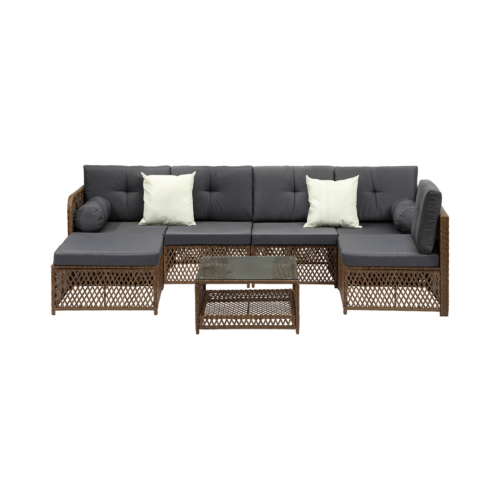 Livsip Outdoor Furniture Lounge Setting 6 Seater Wicker Sofa Set Patio Garden - Sunyee