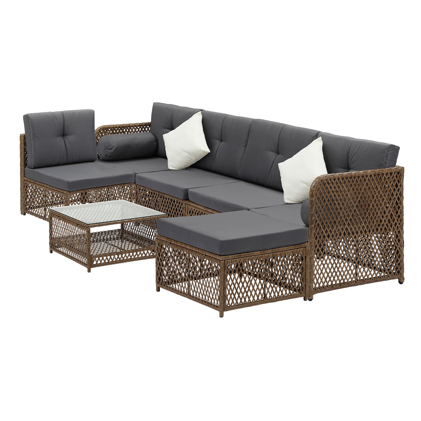 Livsip Outdoor Furniture Lounge Setting 6 Seater Wicker Sofa Set Patio Garden - Sunyee