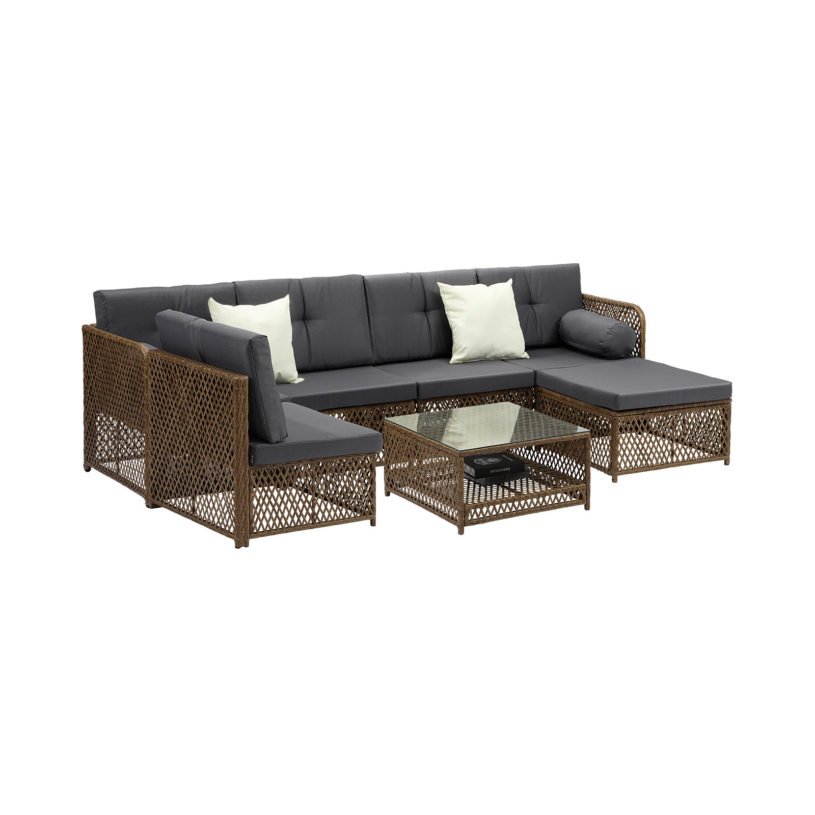Livsip Outdoor Furniture Lounge Setting 6 Seater Wicker Sofa Set Patio Garden - Sunyee