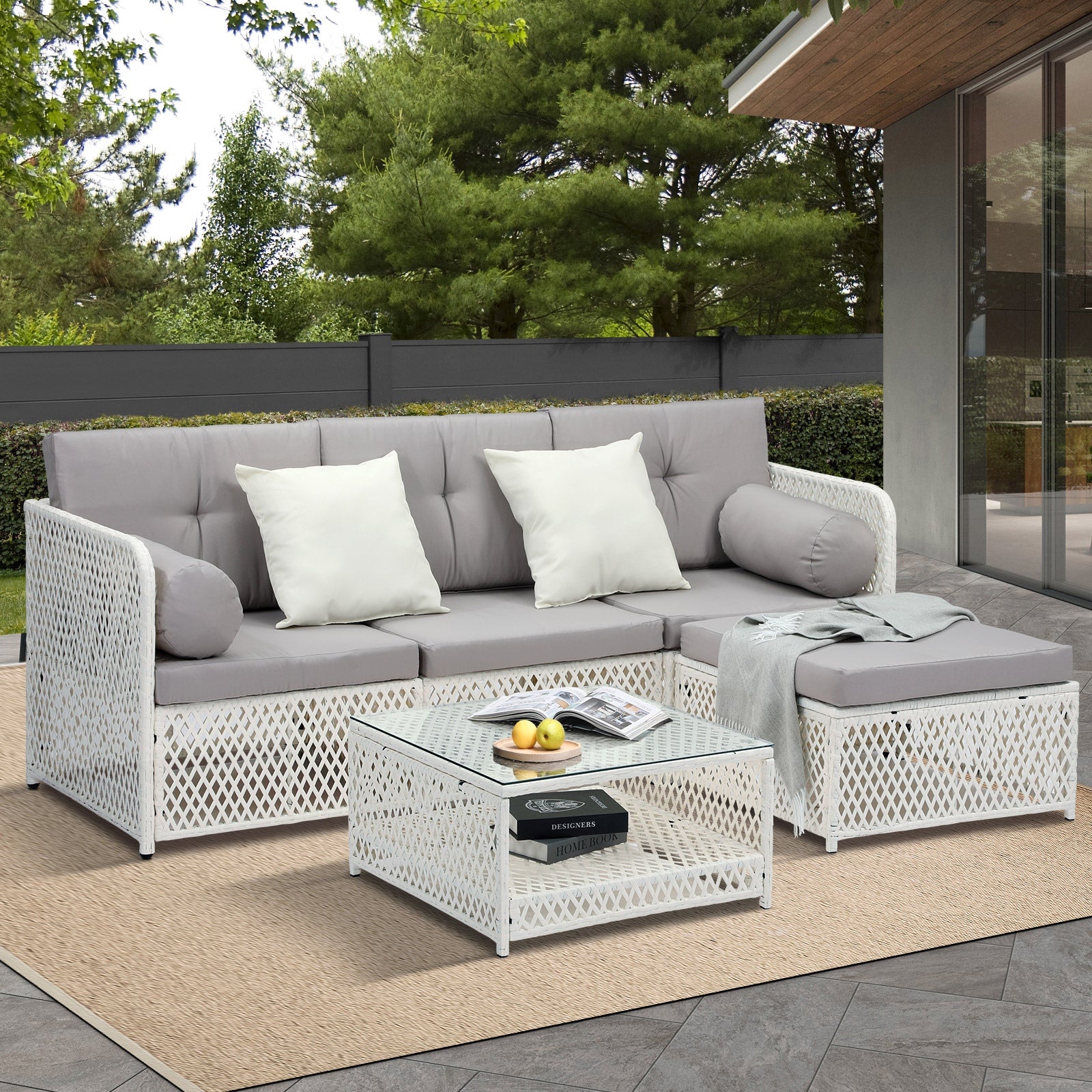 Livsip Outdoor Sofa Set 4 Seater Wicker Rattan Garden Lounge Setting Table Chair - Sunyee