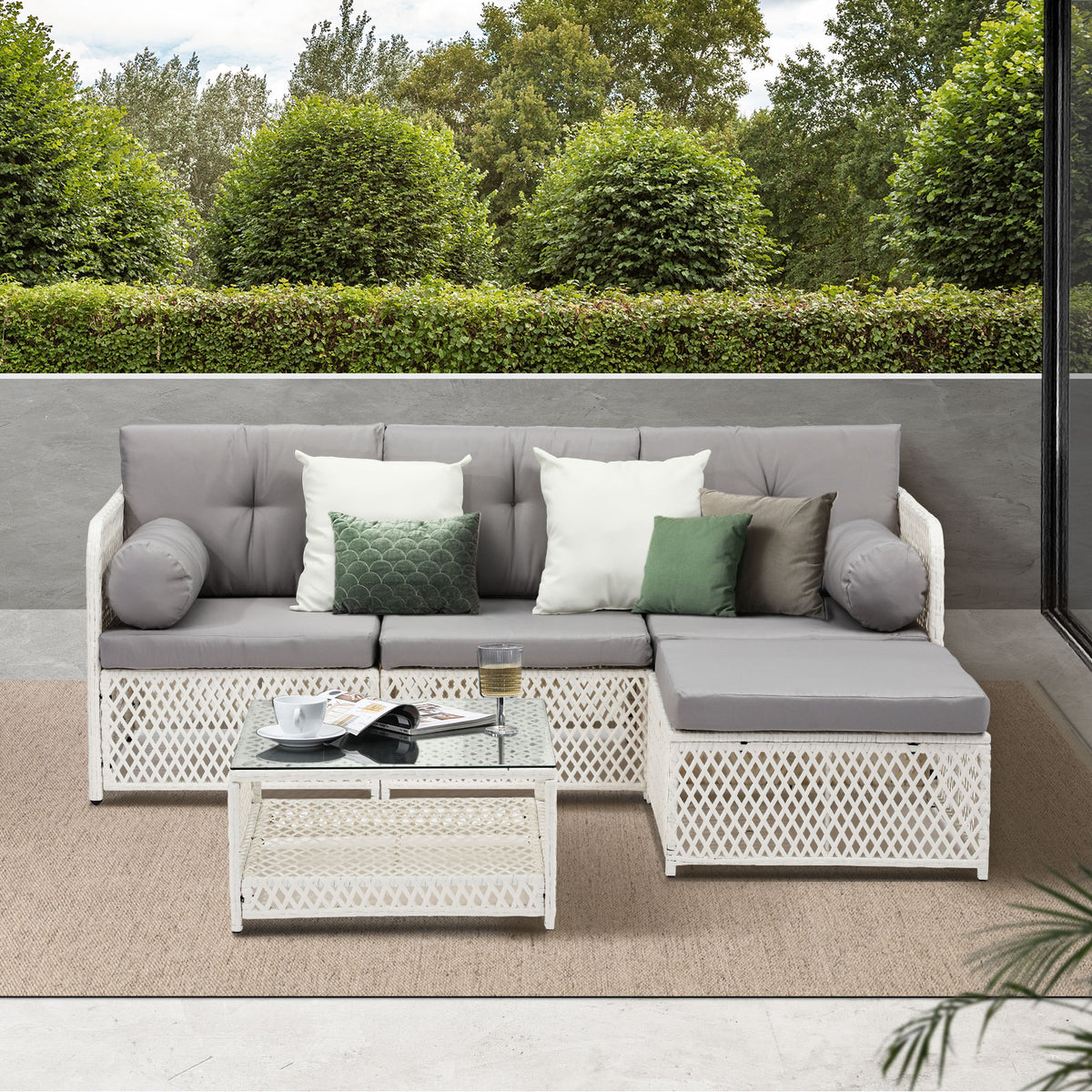 Livsip Outdoor Furniture Sofa Set 5PCS Wicker Lounge Setting Table Chairs Garden - Sunyee