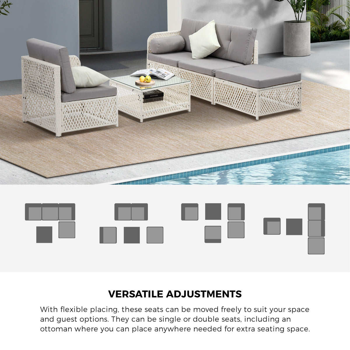 Livsip Outdoor Furniture Sofa Set 5PCS Wicker Lounge Setting Table Chairs Garden - Sunyee