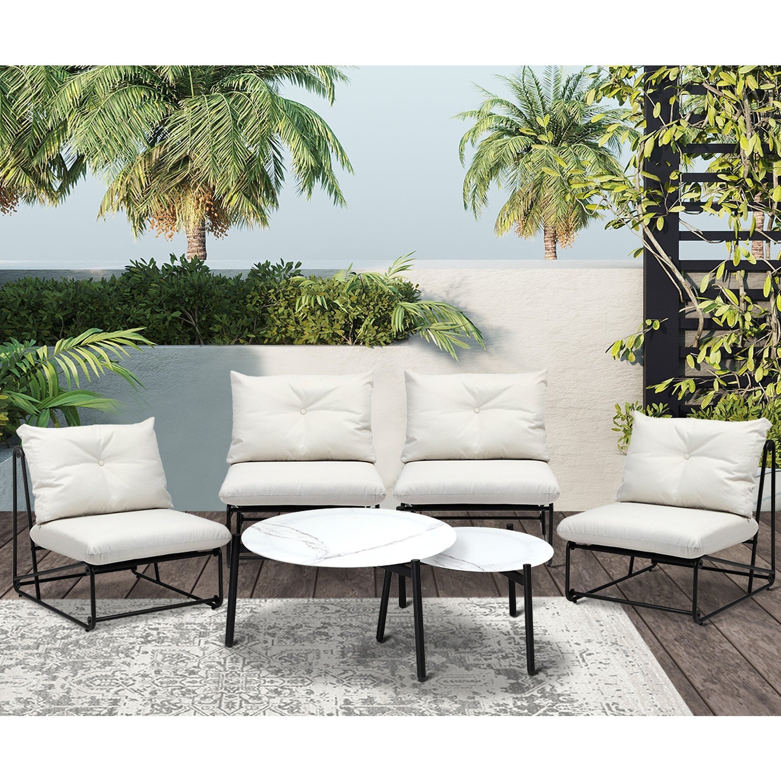 Livsip Outdoor Sofa Set 6 PCS Lounge Setting Table Chairs Patio Furniture Beige - Sunyee