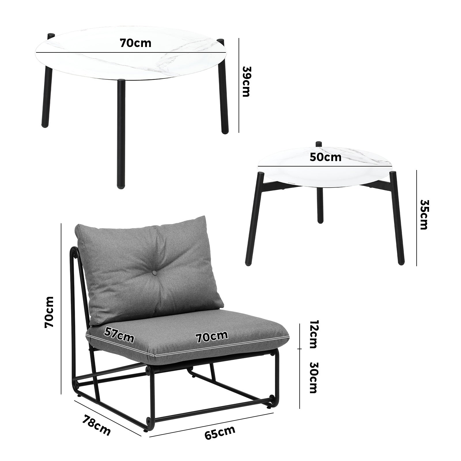Livsip Outdoor Sofa Set 6 PCS Lounge Setting Table Chairs Patio Furniture Grey - Sunyee