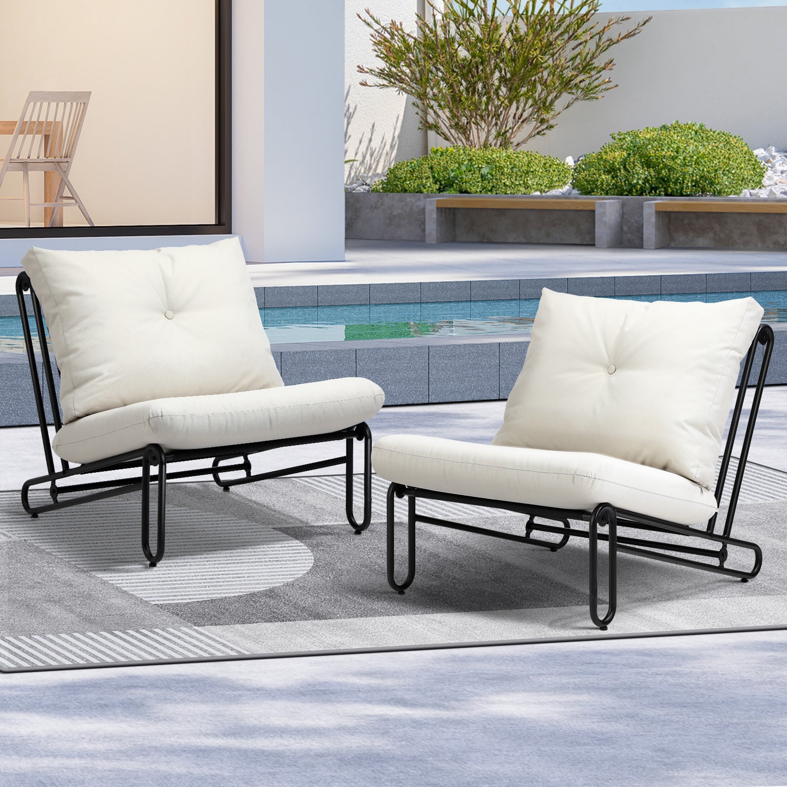 Livsip 2PC Outdoor Lounge Chairs Patio Furniture Garden Sofa with Cushions Beige - Sunyee