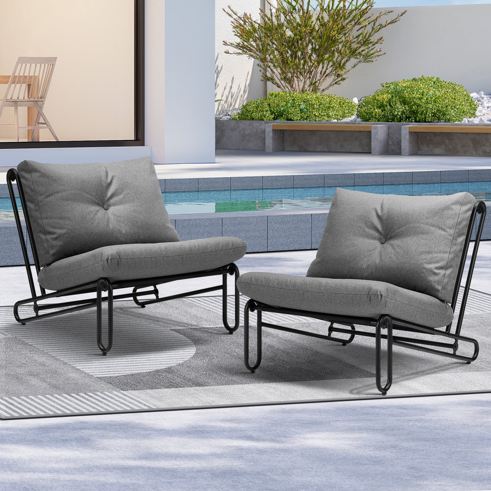 Livsip 2PC Outdoor Lounge Chairs Patio Furniture Garden Sofa with Cushions Grey - Sunyee