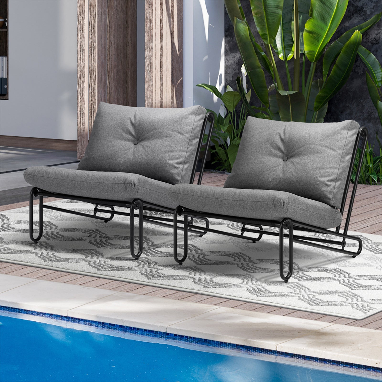 Livsip 2PC Outdoor Lounge Chairs Patio Furniture Garden Sofa with Cushions Grey - Sunyee