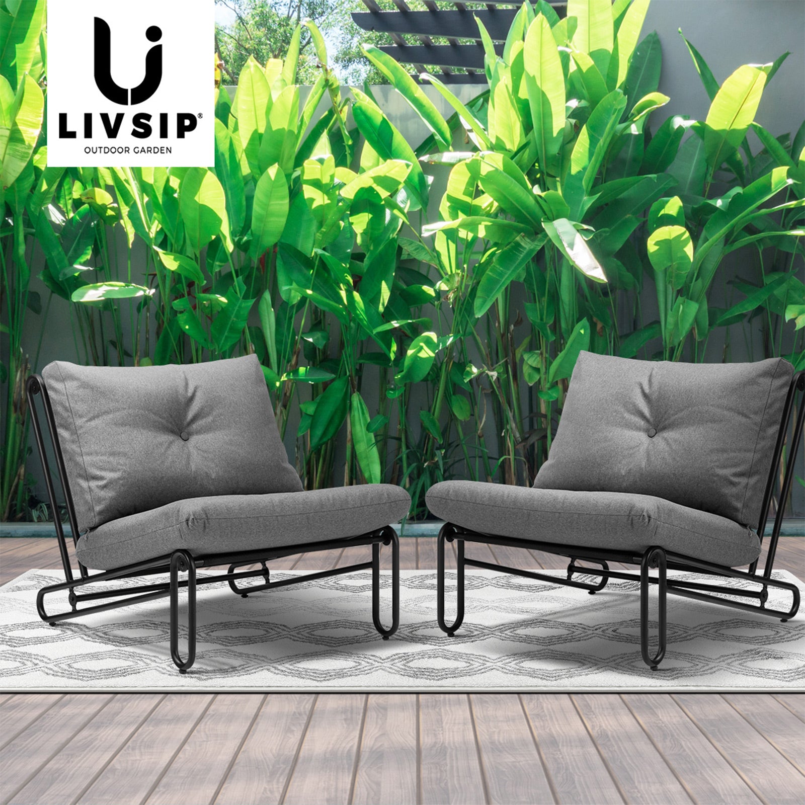 Livsip 2PC Outdoor Lounge Chairs Patio Furniture Garden Sofa with Cushions Grey - Sunyee