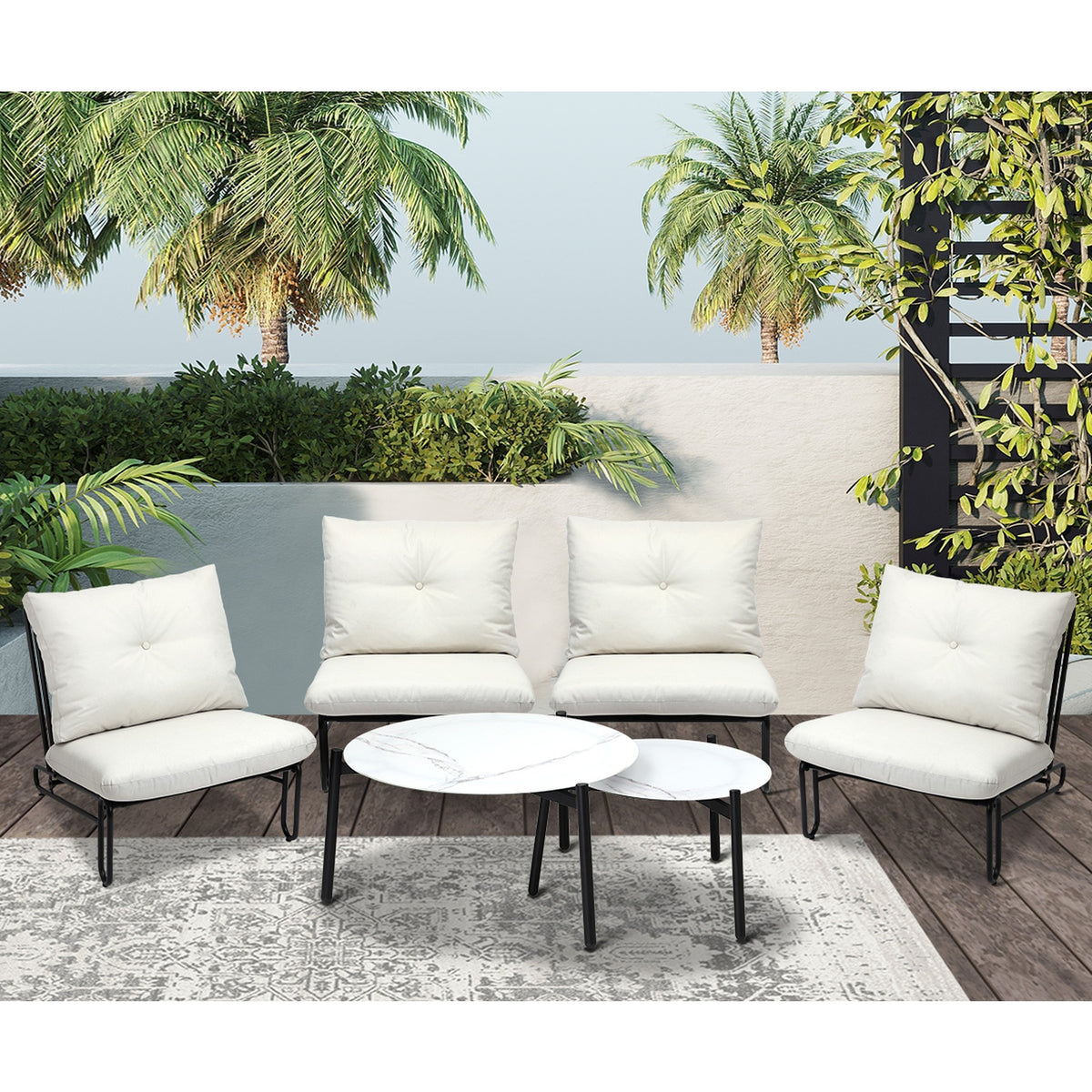 Livsip Outdoor Sofa Set 6 PCS Lounge Setting Table Chairs Patio Furniture Beige - Sunyee