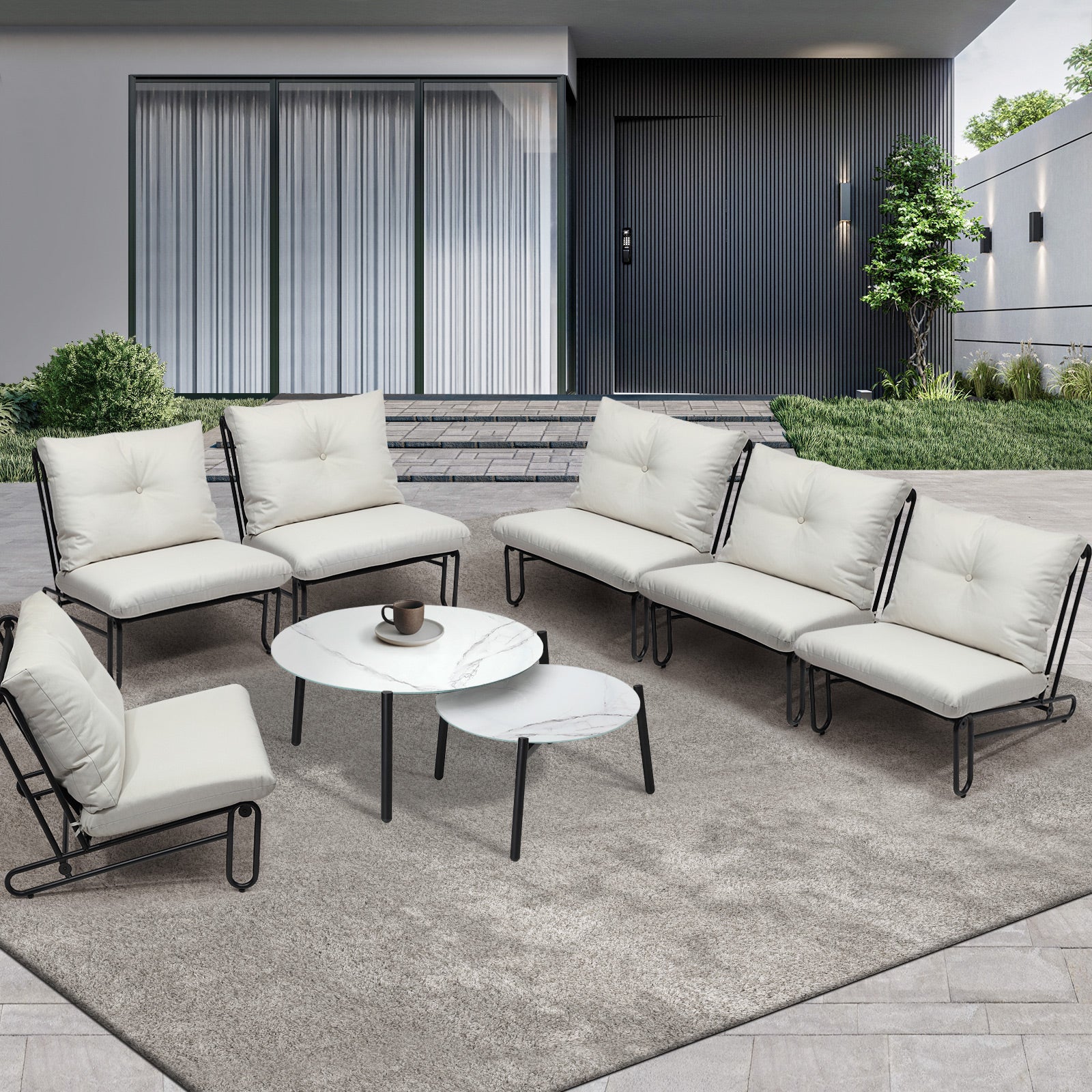 Livsip Outdoor Sofa Set 8 Piece Garden Patio Lounge Setting Table Chairs Beige - Sunyee