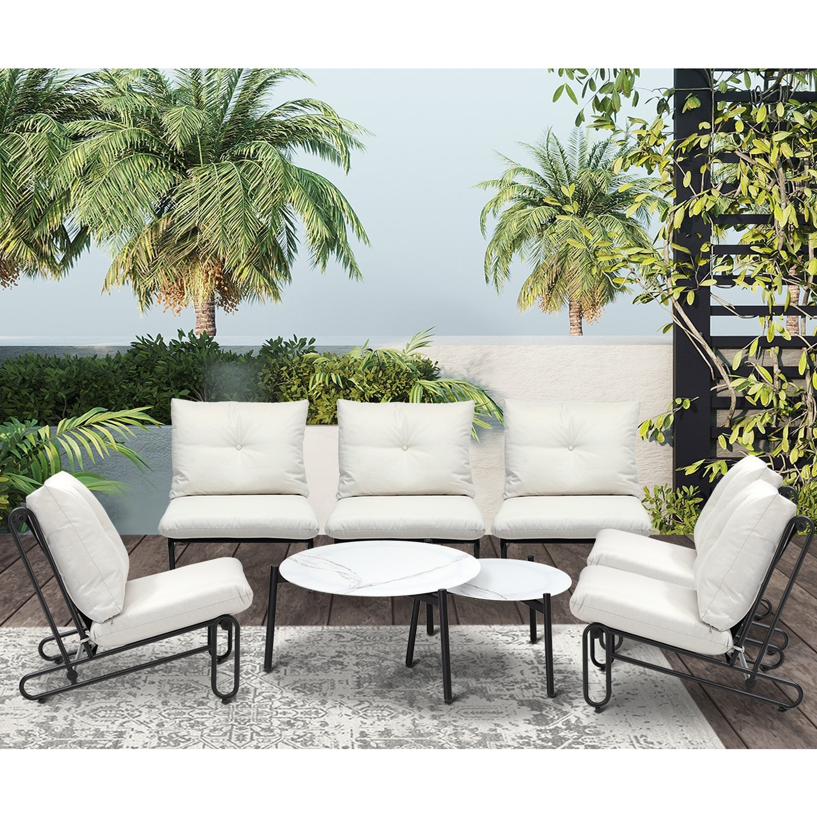 Livsip Outdoor Sofa Set 8 Piece Garden Patio Lounge Setting Table Chairs Beige - Sunyee