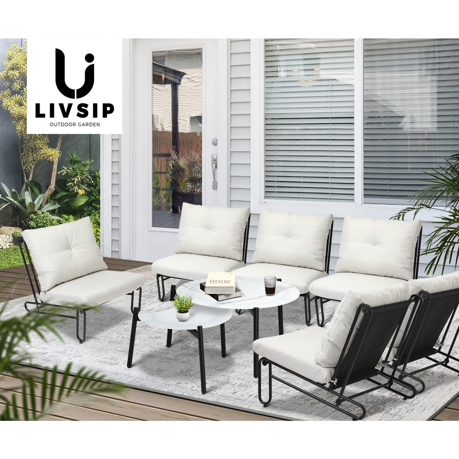 Livsip Outdoor Sofa Set 8 Piece Garden Patio Lounge Setting Table Chairs Beige - Sunyee
