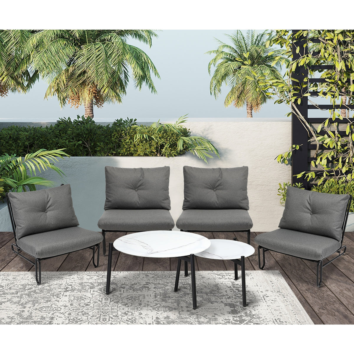Livsip Outdoor Sofa Set 6 PCS Lounge Setting Table Chairs Patio Furniture Grey - Sunyee