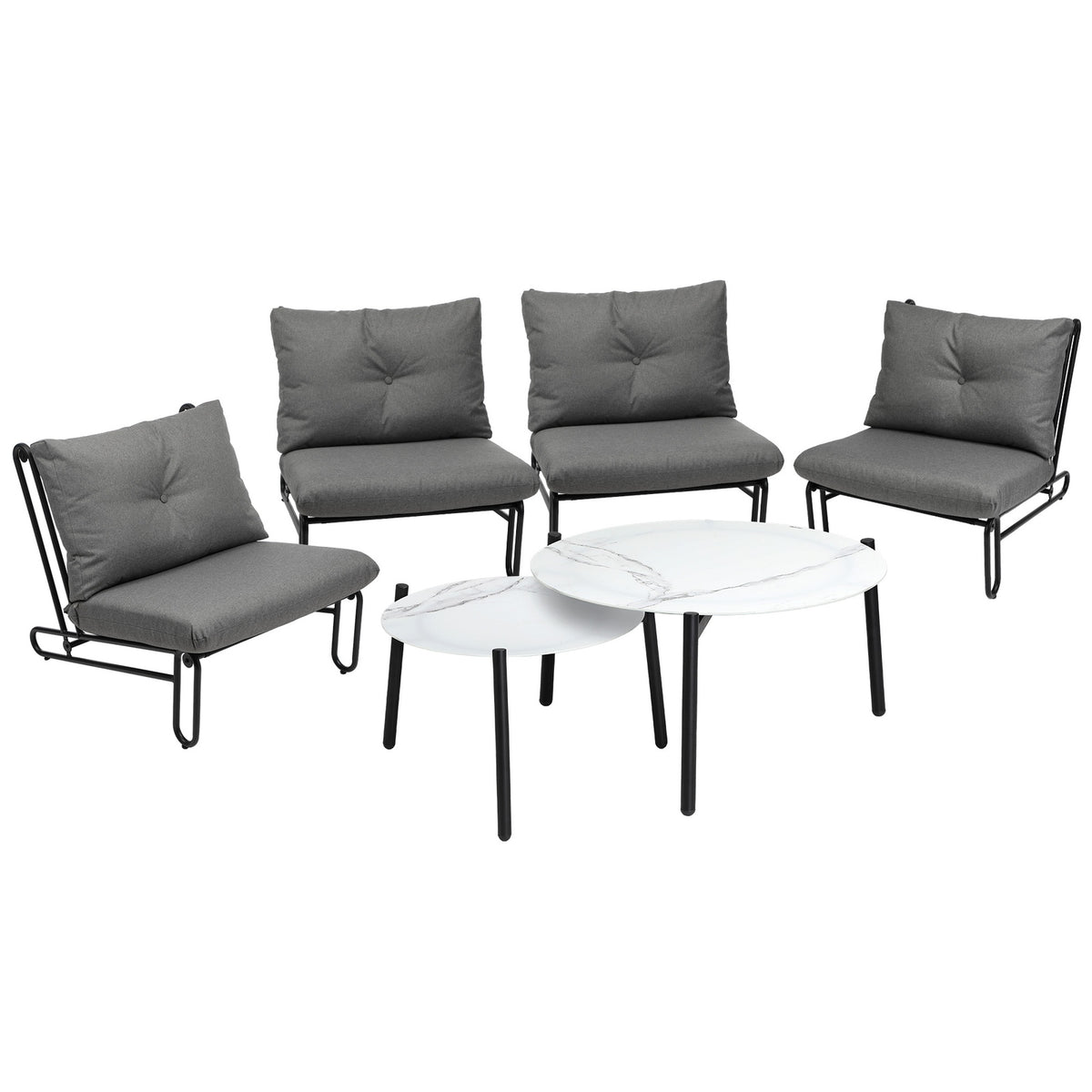 Livsip Outdoor Sofa Set 6 PCS Lounge Setting Table Chairs Patio Furniture Grey - Sunyee