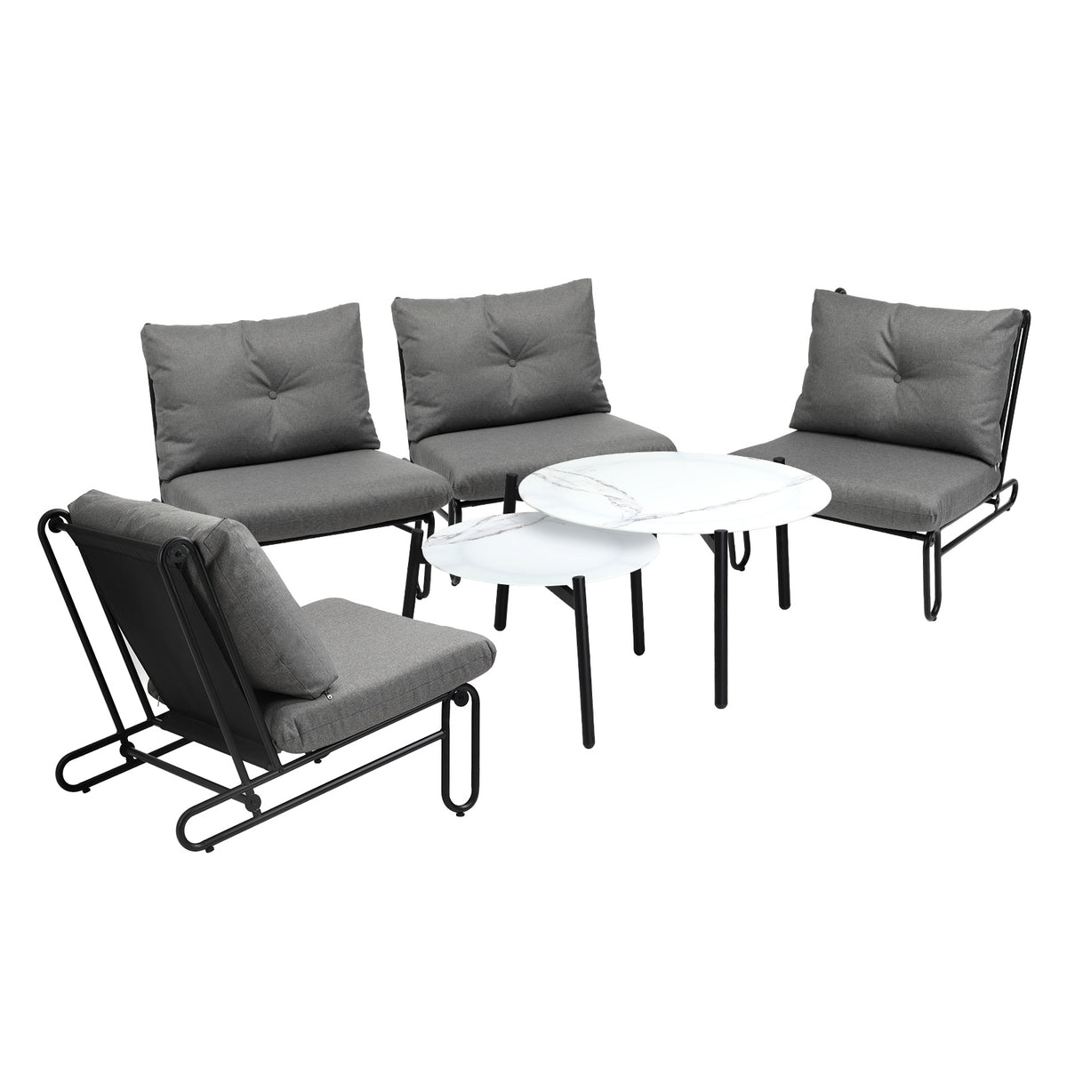 Livsip Outdoor Sofa Set 6 PCS Lounge Setting Table Chairs Patio Furniture Grey - Sunyee