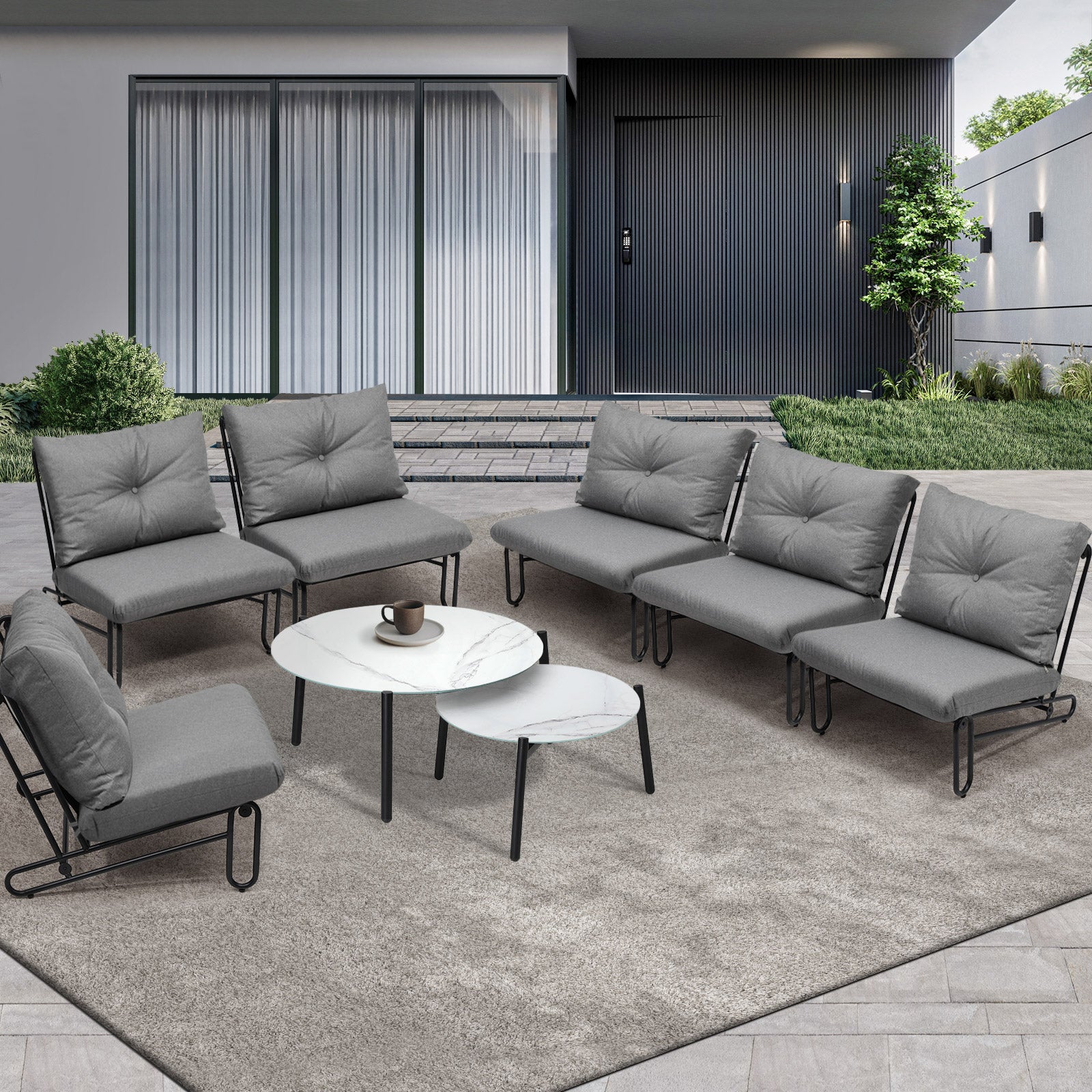 Livsip Outdoor Sofa Set 8 Piece Garden Patio Lounge Setting Table Chairs Grey - Sunyee